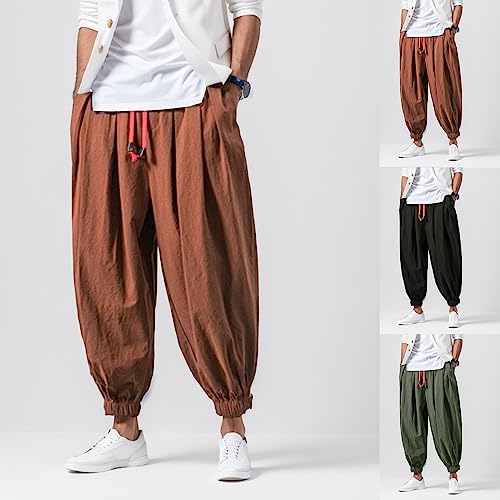 Men's Drop Crotch Harem Pants Baggy Hippie Pants Boho Pant Wide Leg Drawstring Elastic Waist Trousers2