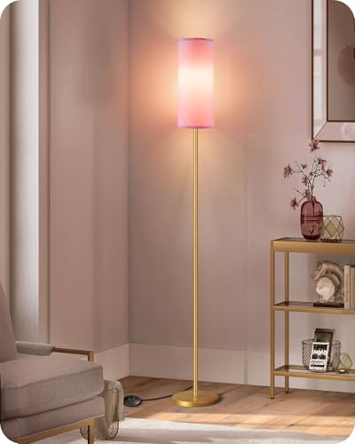 Image of Dimmable Pink Floor Lamp for Living Room with Remote and Foot Switch, Corner Floor Lamp, 64.4'' Standing Tall Lamp, 10W 900LM Bulb Included, 3000K-6500K, Linen Shade, Gold Pink, FCC Listed DP06LD05W1