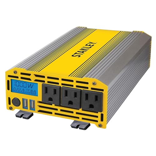 STANLEY PI1000S Power Inverter 1000W Car Converter: Triple AC Outlets, Dual 3.1A USB Ports, 12V DC Adapter