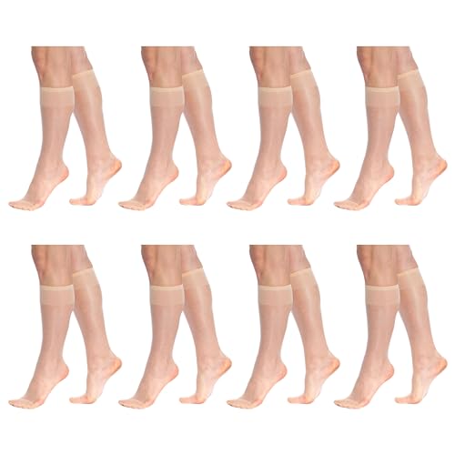 AWS/American Made 8 Pairs Sheer Knee High Socks for Women 15 Denier Stay up Band