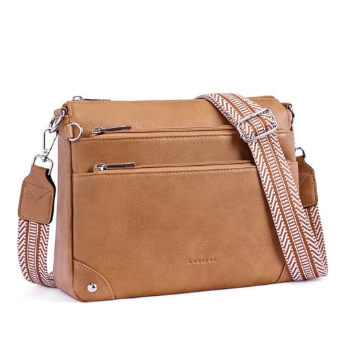 Image of Crossbody Bags for Women Rfid Travel Crossbody Purses Leather Handbags Medium Shoulder bag with Adjustable Strap