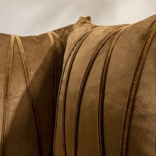 Image of Decorative Striped Throw Pillow Covers 22 X 22 Inch,Soft Solid Velvet Pillow Covers Cushion Case with Zigzag Pattern for Sofa Bedroom 55 X 55 Cm (Pack of 5) Brown