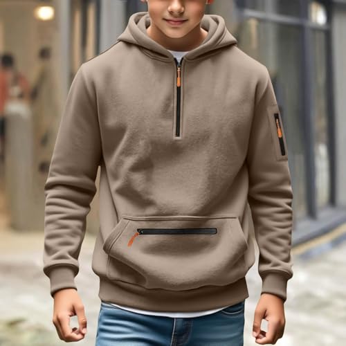 Boys Hoodies Quarter Zip Pullover Tops Long Sleeve Oversized Sweatshirts with Pockets Fall Winter Cargo Jacket4