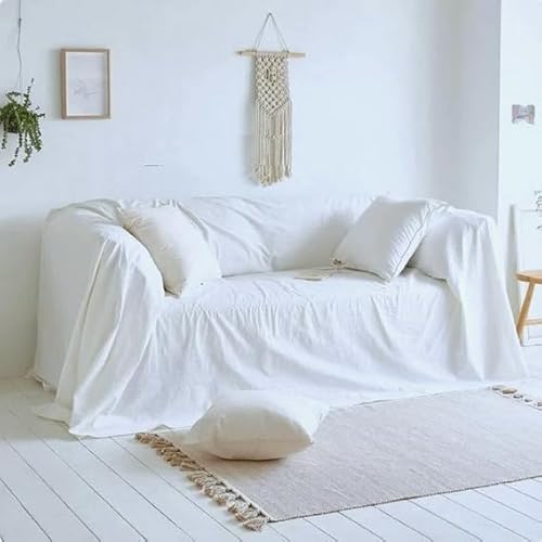 L'Emporio Casa Sofaüberwurf, Tagesdecke, Leinen, robust, Baumwolle, in Panama 160 x 260 – 260 x 280 – 360 x 280 cm, Maxi-Größe, Bettlaken aus Baumwolle, Granfoulard, Made in Italy (Weiß, 260 x 280 cm)