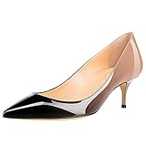 Damen Spitze Lackleder Eleganter Komfort Slip On Kitten Heel Kleid Pumps Schuhe Nackt-Schwarz Größe 37