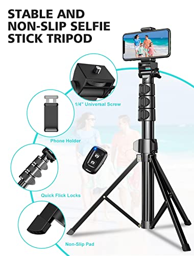 Image of CIRYCASE Selfie Stick Tripod with Light, 170 cm Reinforced, Bluetooth, Multi-Functional, for iPhone and All Smartphones, Travel and Vlogging (Black 67 inches with Camera Stand)