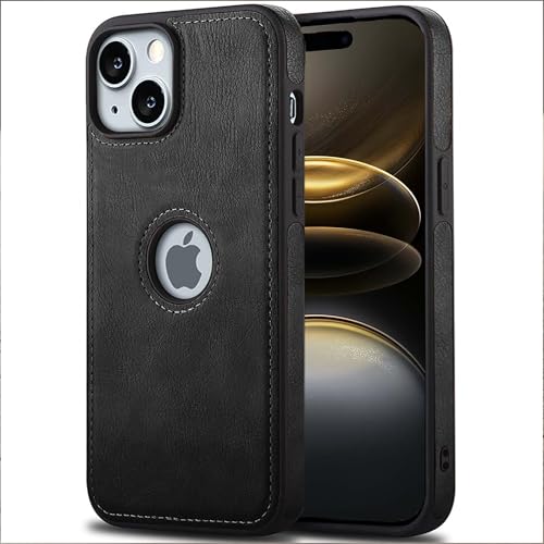 Image of Leather Case for Apple iPhone 14 Plus Premium Protective Stylish Slim Cover with Shockproof Raised Edges Black