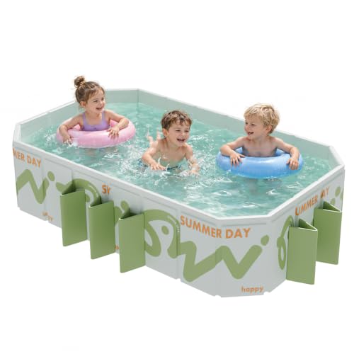 Piscina Pieghevole 220x135x50 cm - Piscina Fuori Terra per Bambini e Adulti, Grande Piscina Portatile con Doppio Scarico, Ideale per Giardino, Terrazzo, Spiaggia e Feste Estive