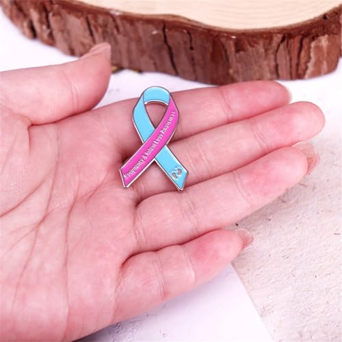 Image of Pink & Blue Ribbon Shaped Enamel Pin Pregnancy Intant Loss Awareness Ribbon Brooch Lapel Pin Metal Badge for Birth Defects Awareness, SIDS Awareness, Male Breast Cancer, Fundraising & Gift Giving
