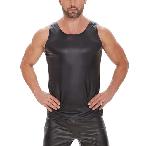 Men Shiny Leather Tank Top, Soft Matte, Male Thin Casual Vest4
