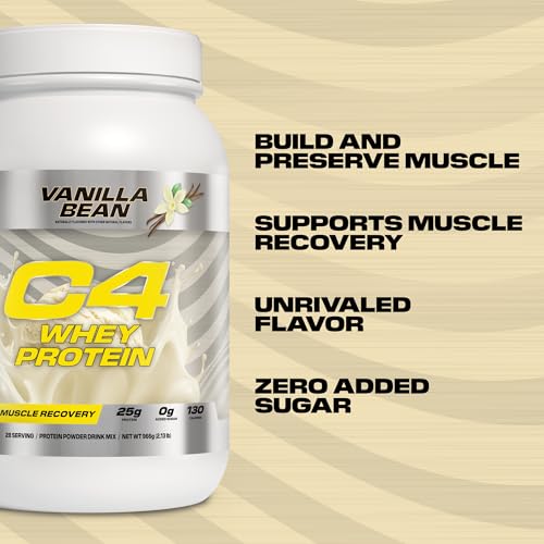 Image of Cellucor C4 Whey Protein Powder, Vanilla Bean - 25g Protein, 0g Added Sugar, 130 Calories Per Serving, Supports Muscle Recovery, 28 Servings, Premium Whey for Post-Workout