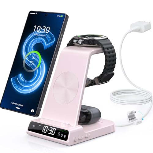 Image of Wireless Charger for Samsung S25 with Clock 3 in 1 Android Charging Station | Charging Station for Galaxy S25 Ultra,Z Flip 7,Fold,Galaxy Bud, Watch Charger for Galaxy Watch 8,7,6,5Pro, Nightstand Charger
