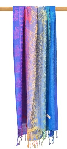 Woven Vibrant Rainbow Color Elephant Circle Pride Soft Fringe Pashmina Shawl Scarf Wrap3