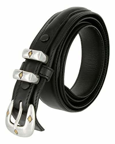 Image of Silver Mirror Buckle Oil Tanned Genuine Leather Western Ranger Belt 1-3 /8 inch(35mm) Taper to 3 /4 inch(19mm) Wide-Multiple choices