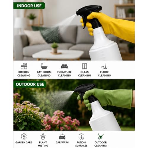 Image of KWEL 1 Litre Heavy Duty Spray Bottle with Adjustable Mist & Jet Nozzle | Multipurpose Trigger Sprayer for Home Cleaning, Gardening, Plant Care, Sanitizing & Car Detailing (Pack of 1)