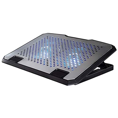 Hama Laptop Kühler für Laptops bis 15,6“ (extraleiser Notebook Kühler, 2 Lüfter, Kühlpad und Laptop Ständer in einem, Cooling Pad mit blauen LEDs, 37 x 27 x 3 cm) schwarz/Silber