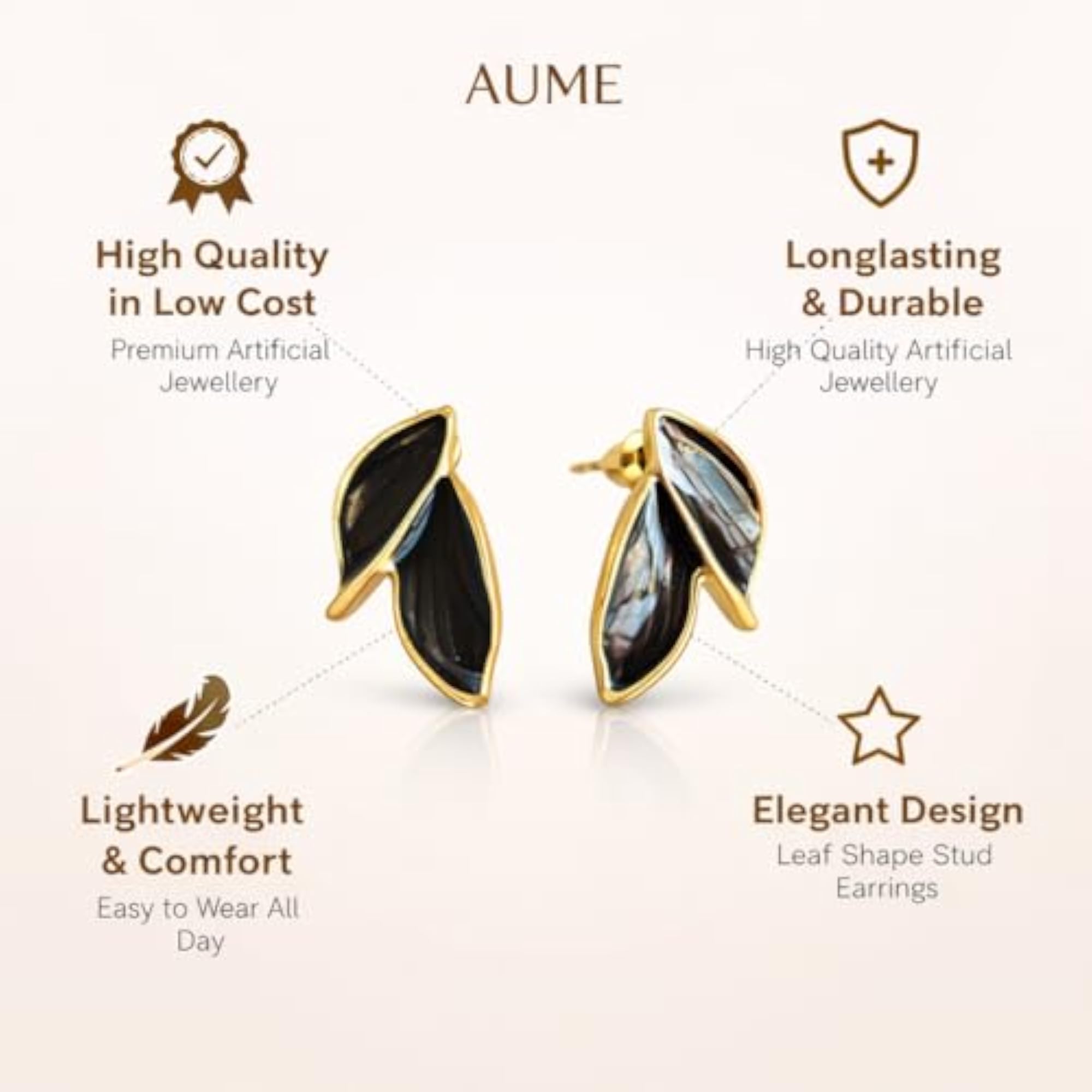 Women's Leaf Shape Designer Stud Earrings, Lightweight Alloy