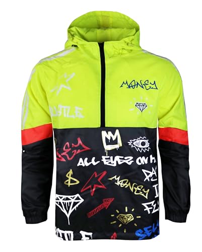 Image of SCREENSHOT Mens Streetwear Windbreaker Jacket - Lightweight Graphic Hoodie, Graffiti Hip Hop Urban Fashion Pullover Top