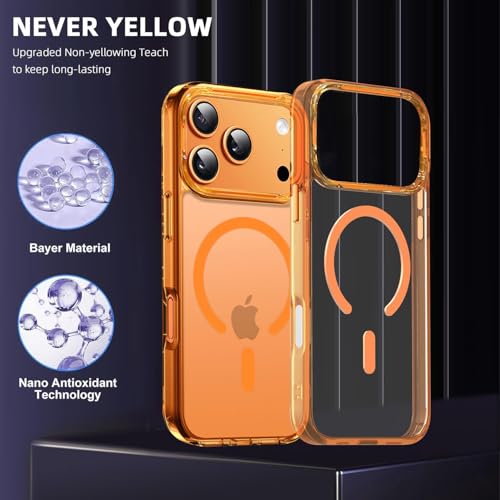 Image of VONZEE Translucent Clear Back Cover Compatible with (iPhone 17 Pro Case)(2025), PC Shockproof Scratch Resistant, Non-Yellowing, Support Mag-Safe Wireless Magnetic Charging - Cosmic Orange|6.3''