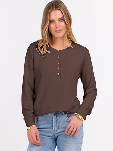Image of ANRABESS Women's Waffle Knit Henley Top Long Sleeve Shirts