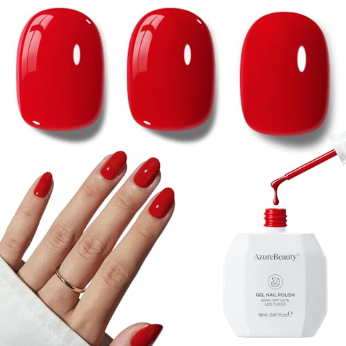 Image of AZUREBEAUTY Classic Red Gel Nail Polish 18ML - High Gloss, Red Soak Off UV /LED Gel Polish for Nail Art, DIY Manicure & Salon Quality