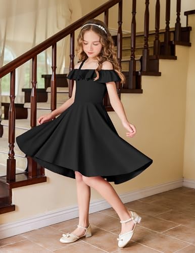 Arshiner Girls Summer Dress Off Shoulder Flutter Sleeve Midi Swing Cassual Formal Dresses with Pocket2