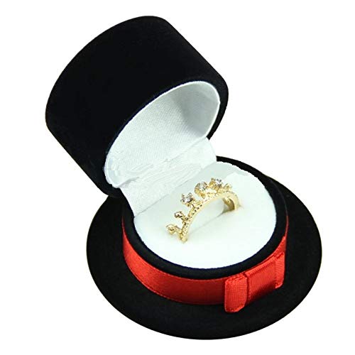1PCS New Cute Straw Hat Velvet Engagement Ring Box-Ring Box for Wedding Ceremony-Engagement Ring Box-Ring Box for Wedding-Gift Box for Jewelry-Gift Box Holder For Earrings Necklace Bracelet (Black)