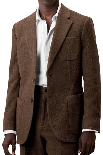 Tweed Mens Suit 2 Piece Herringbone Tweed Suits Regular Fit Wedding Groom Notch Lapel Prom Party Jacket Pants Set