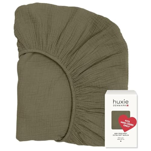 Image of Huxie 24 x 38 Mini Crib Sheets - Organic Cotton Muslin Fitted Crib Sheet Fitted for Pack and Play - Ultra-Soft and Breathable Crib Sheets for Boys and Girls (Mini Sage Green)
