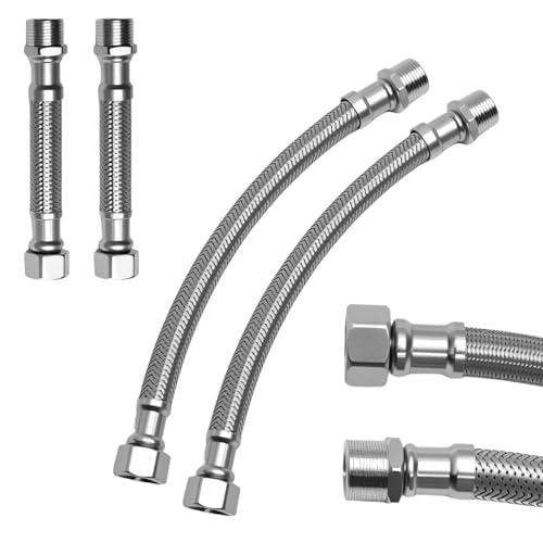XRVRILE 4 Mangueras Flexibles WC 3/8 Pulgadas de Acero Inoxidable (10 cm + 20 cm), Tubo Extensible para Grifo y Lavabo, Conector Universal con Juntas Estancas para Baño y Cocina
