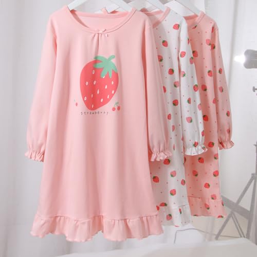 KISBINI Little Girls Cotton Nightgowns Strawberry Long Sleeve Princess Pajama Cute Dress for Girls3