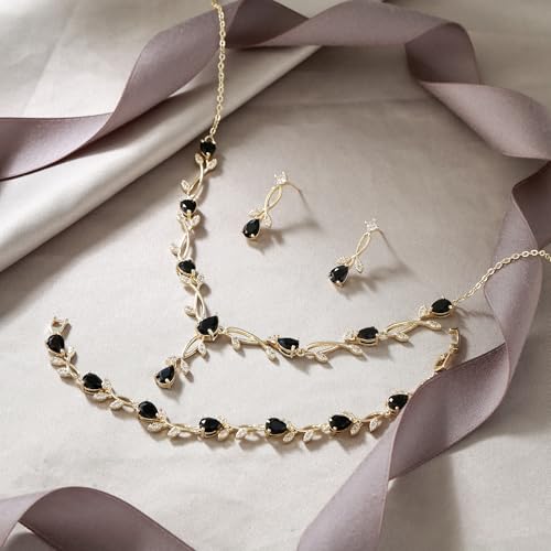 Image of EVER FAITH Cubic Zirconia Pearl Leaf Bridal Jewelry Set for Bride Women