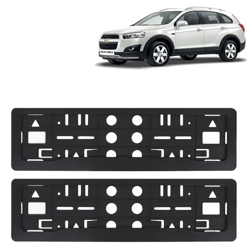 Image of KINGSWAY Captiva Car Number Plate Frames for All 2008 to 2016 Models of Chevrolet Car Registration Plate Holders, Black Licence Plate Covers (Front and Rear), Universal Size 51.5 x 14.5 cm