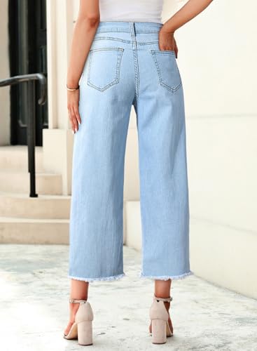 Image of Sidefeel Women's Jeans High Waisted Wide Leg Loose Fit Straight Leg Zimbaplatinum Cropped Denim Pants