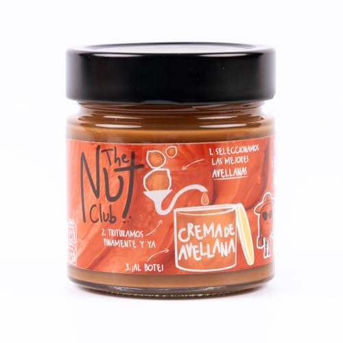 Crema de avellanas tostadas pura 225gr | The Nut Club | Sin azúcares ni cacahuete | Avellanas nacionales | 100% avellana tostada |Vegana, ni gluten, ni lácteos. 100% natural.