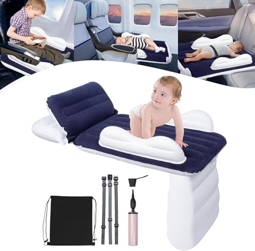 Bestbless Inflatable Airplane Bed for Toddler, Portable Baby plane Bed for Travel, Plane Extender for Kids with Hand Pump, Seat Belt and Carry Bag, Toddler Seat Extender for Car, Airplane (Blue)