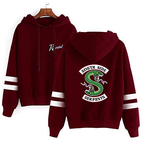 MeiPatches Riverdale Serpents Print Hoodie Long Sleeve Sport Pullover Plus Cashmere Cool Hooded Casual Sweatshirt Unisex Redwine, Medium