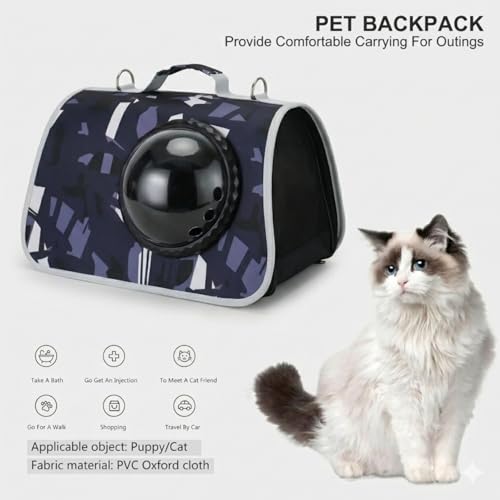 Image of Cawypety Cat Backpack Carrier, Breathable Cat Carrier Pet Backpack for Kitty Small Dog Up to 15Lbs, Transparent & Foldable Pet Carrier for Travel Hiking (Navy Blue, Window)