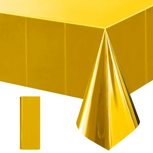 Just Shimmer 1 Piece Gold Foil Tablecloth 54 * 72 Inch Plastic Wedding Birthday Party Table Cloths Waterproof Disposable Table Cover for Christmas Graduation Elegant Event Anniversary Party Supplies