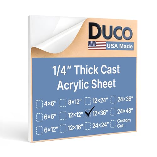 Image of Duco White Cast Acrylic Sheets 1 /4 inch (6mm) Thick 12 inch x 36 inch - 1 Pack of USA-Made Translucent White Plexiglass Sheet - Shatter Resistant Acrylic Board for Signs, Displays, Frames, & Decorative Projects
