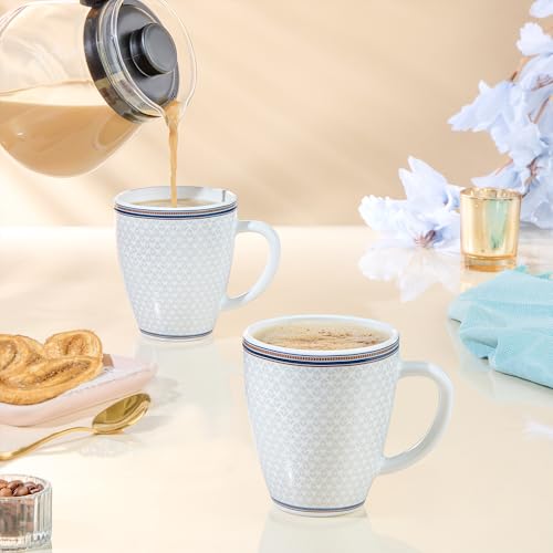 Image of Larah by BOROSIL 390ml x 2pc Opalware Starlight Tea /Coffee Mug Set, Microwave & Dishwasher Safe Embossed Design Crockery Ideal for Daily Use & Gifting