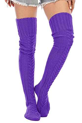 Image of Leoparts Women's Cable Knitted Thigh High Boot Socks Extra Long Winter Stockings Over Knee Leg Warmers