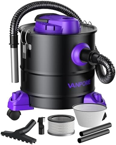 VANPORE Aschesauger für Kamin, 20L Aschesauger, 1200W Starke Saugleistung, Kamin Staubsauger mit Rollfuß, Für Kamin, Pelletgrill, Ofen und Feuerstelle (Purple)