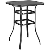 Yaheetech Metal Frame Patio Bar Table Tempered Glass, 40.5’’ Height High Top Outdoor Table, Pub...
