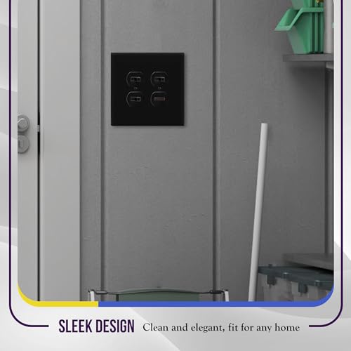 Image of ENERLITES Double Duplex Receptacle Cover, Two Gang Outlet Wall Plate, Oversized 2-Gang 5.5 inch x 5.5 inch, Unbreakable Polycarbonate Thermoplastic, UL Listed, 8822O-BK, Black