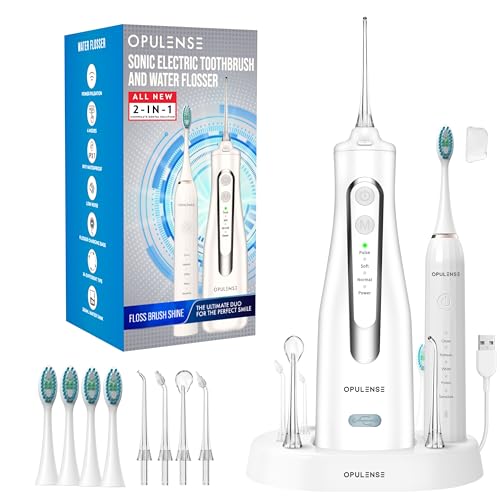 OPULENSE Water Flosser Cordless & Sonic Electric Toothbrush Combo – Complete Dental Cleaning Kit for Teeth, Braces & Gums – Portable Oral Irrigator, 300ML Tank, 43,000 VPM, Rechargeable Travel Set