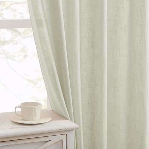 Image of Joydeco Linen Curtains for Living Room,Semi-Sheer Curtains 90 Inches Long,Living Room Curtains 2 Panel Sets,Light Filtering Curtains Privacy Curtains & Drapes(W52 x L90 Inch, Oatmeal)