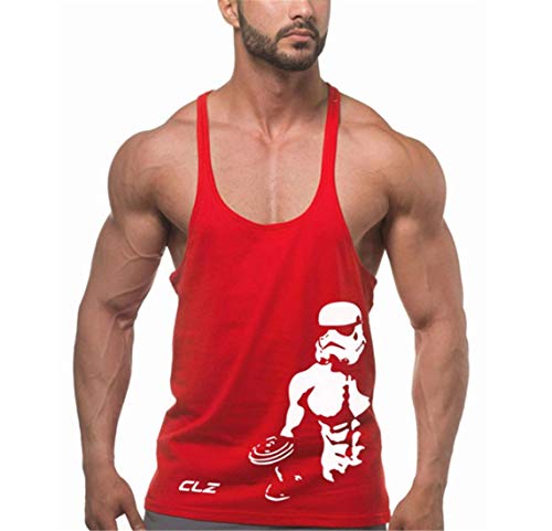 YeeHoo Men's Gym Stringer Tank Tops Y-Back Workout Muscle Tee Sleeveless Fitness Bodybuilding T Shirts Red-b