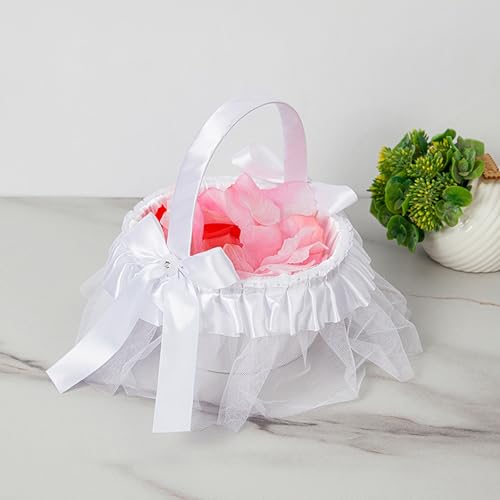 Cesta para flores de boda anticaída de pétalos con asas y perlas 6