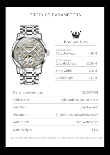 Image of OLEVS Automatic Watches for Men Self Winding Mechanical Skeleton Luxury Dress Stainless Steel Diamond Men Wrist Watches